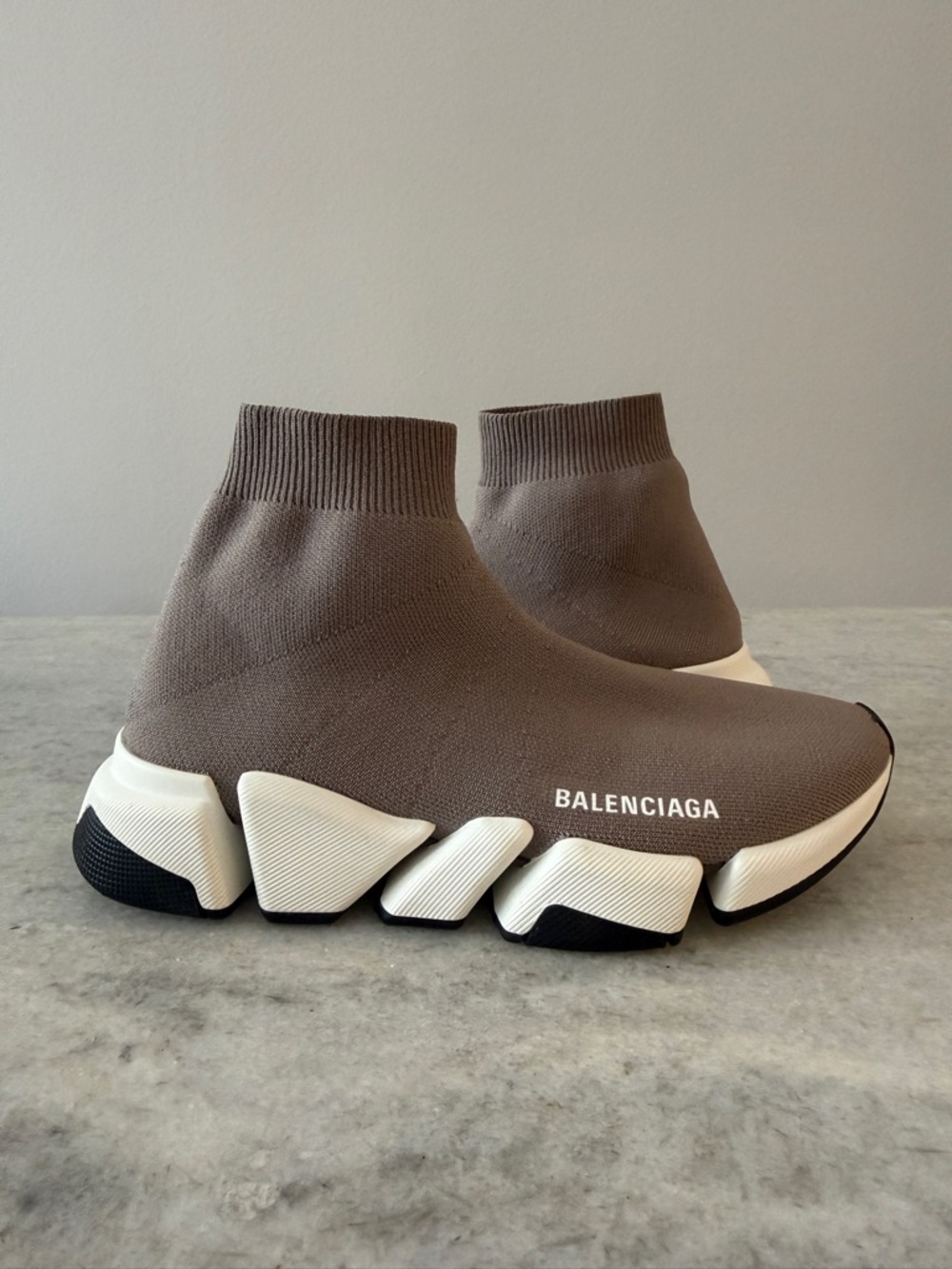Balenciaga Taupe Grey Speed 2.0 LT - Knit Slip On Sock Sneakers